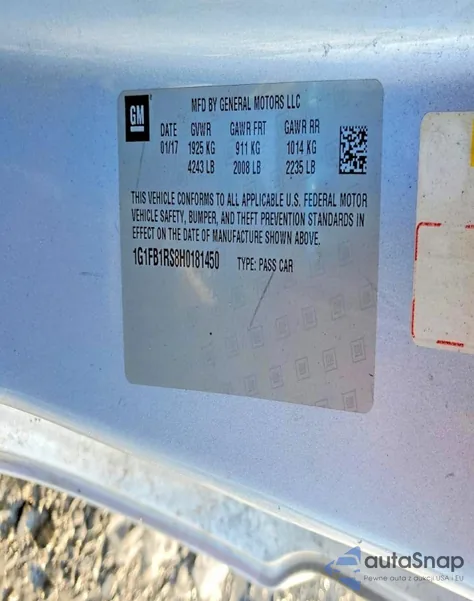 2017 Chevrolet Camaro Lt z USA, uszkodzony, nr VIN 1G1FB1RS8H0181450